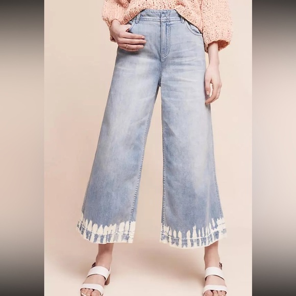 Pilcro And Letterpress Womens Wide Leg Bleach Hem Crop Jeans Size 28 Light Wash - Picture 1 of 6